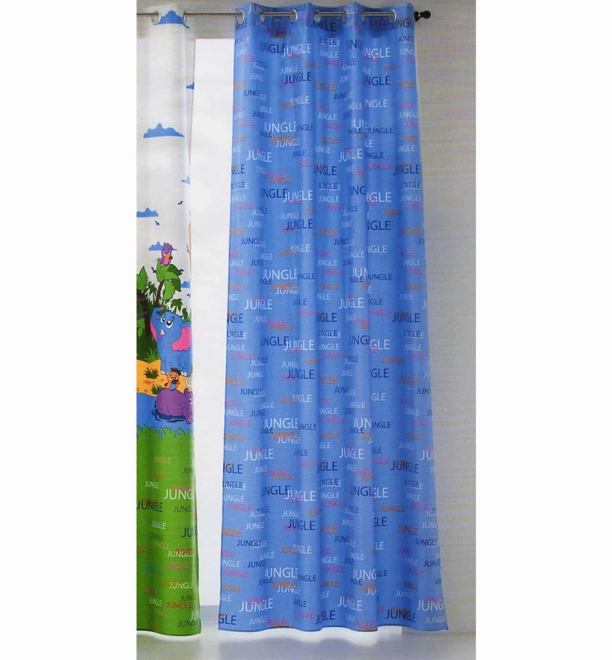 Έτοιμη Παιδική Κουρτίνα (150x280) με τρουκς JUNGLA BLUE ψηφιακής εκτύπωσης