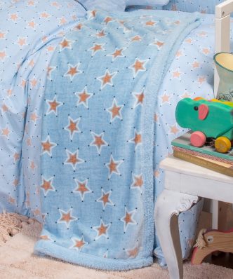 Βρεφική Fleece Κουβέρτα με γουνάκι MINI STARS BOY της MELINEN