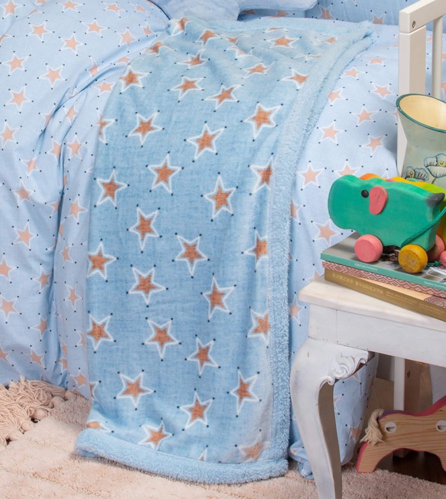 Βρεφική Fleece Κουβέρτα με γουνάκι MINI STARS BOY της MELINEN