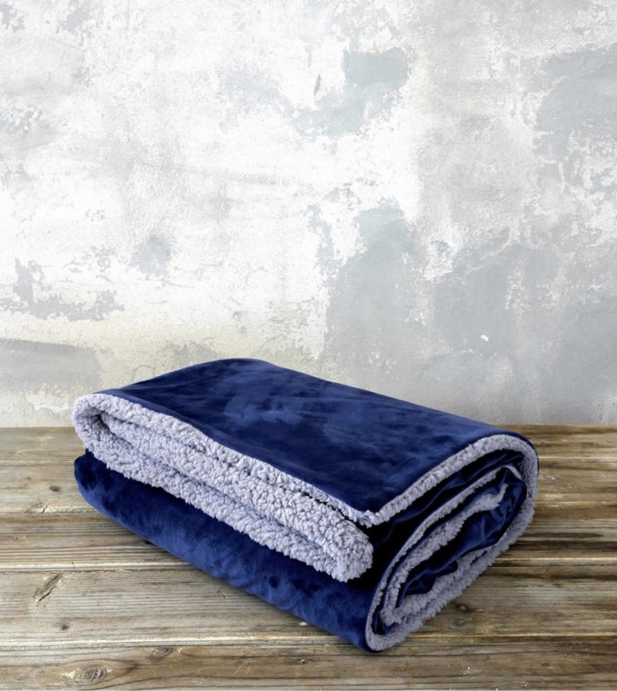 Ριχτάρι/Κουβέρτα Καναπέ NUAN με γουνάκι της NIMA HOME (130x170) - Blue / Gray