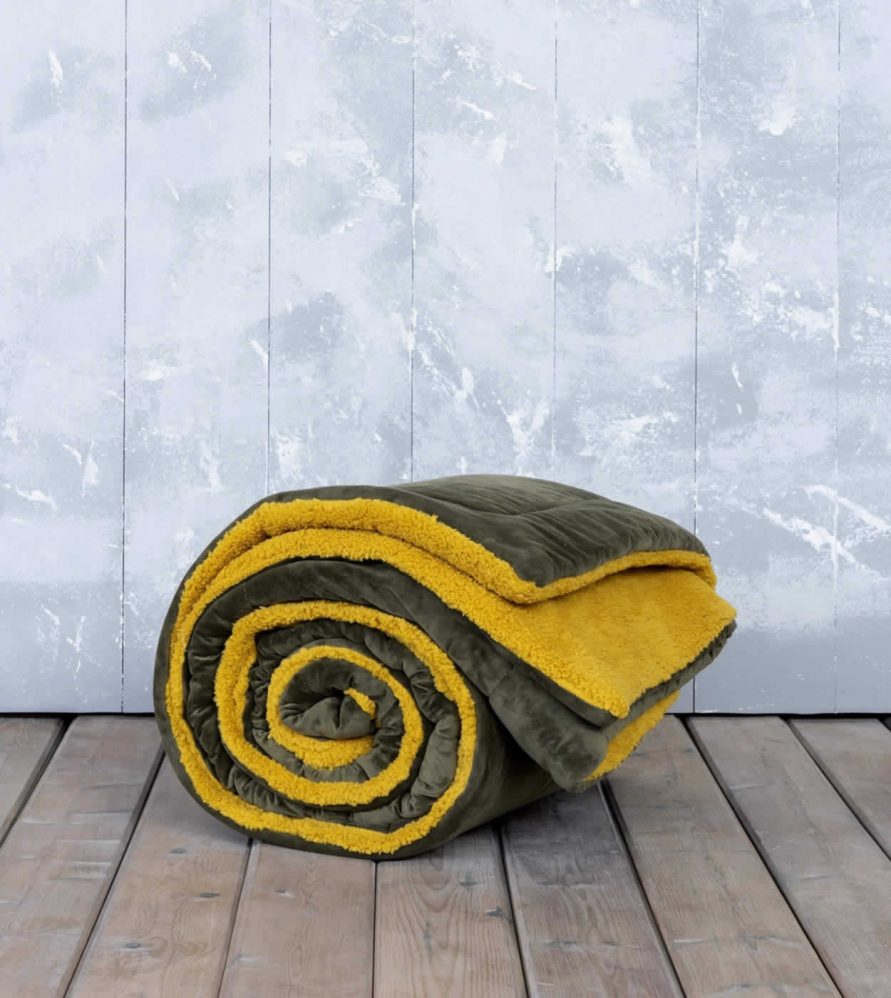Ριχτάρι/Κουβέρτα Καναπέ NUAN με γουνάκι της NIMA HOME (130x170) - Brown / Mustard Beige