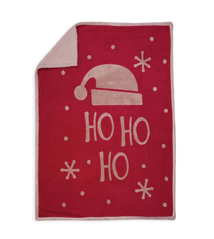 Χριστουγεννιάτικο Διακοσμητικό Ριχτάρι / Κουβέρτα Καναπέ με Γουνάκι HO HO TIME της NEF-NEF (130x180) RED