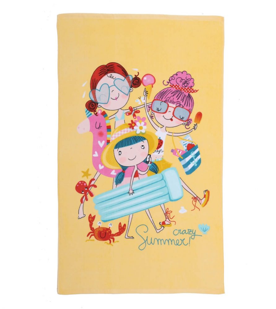 Παιδική Βελουτέ Πετσέτα Θαλάσσης CRAZY SUMMER GIRLS YELLOW της NEF-NEF (70x120)