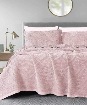 Σετ (3τμχ) Κουβέρτα Υπέρδιπλη Carrara Ροζέ της BOREA (230x245)