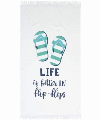 Παιδική Πετσέτα Θαλάσσης/Παρεό Flip Flops Εκρού της BOREA (90x160)