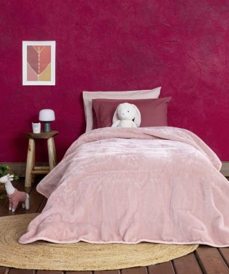 Κουβέρτα Βελουτέ Μονή Coperta της NIMA HOME (160x220) - Powder Pink