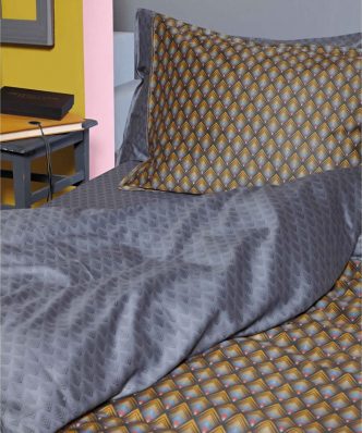 Stylish LADON 31 Σετ (3τμχ) Βαμβακοσατέν Παπλωματοθήκη Υπέρδιπλη της ΚΕΝΤΙΑ (220x240) - DARK GREY-MUSTARD-CIEL