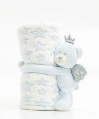 Σετ Βρεφική Fleece Κουβέρτα Αγκαλιάς με Διακοσμητικό Κουκλάκι Angel Bear Γαλάζιο της BOREA (75x100)