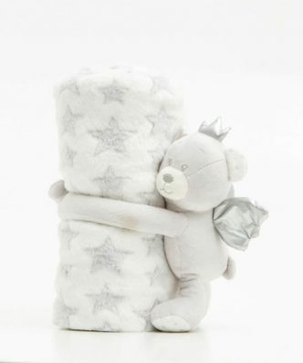 Σετ Βρεφική Fleece Κουβέρτα Αγκαλιάς με Διακοσμητικό Κουκλάκι Angel Bear Γκρι της BOREA (75x100)