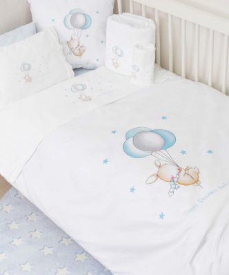 Βρεφική Παπλωματοθήκη Κούνιας Sweet Dreams Baby Λευκό-Σιέλ της BOREA (110x140)
