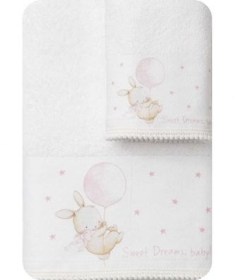 Σετ (2τμχ) Βρεφικές Πετσέτες Μπάνιου Sweet Dreams Baby Λευκό-Ροζ της BOREA