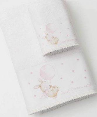 Σετ (2τμχ) Βρεφικές Πετσέτες Μπάνιου Sweet Dreams Baby Λευκό-Ροζ της BOREA