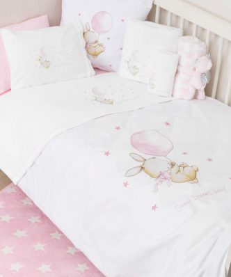 Σετ (3τμχ) Βρεφικά Σεντόνια Κούνιας Sweet Dreams Baby Λευκό-Ροζ της BOREA (120x160)