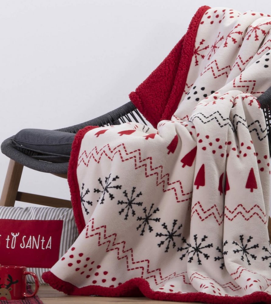 Χριστουγεννιάτικη Κουβέρτα Καναπέ HOPE ECRU/RED της NEF-NEF (130x180)