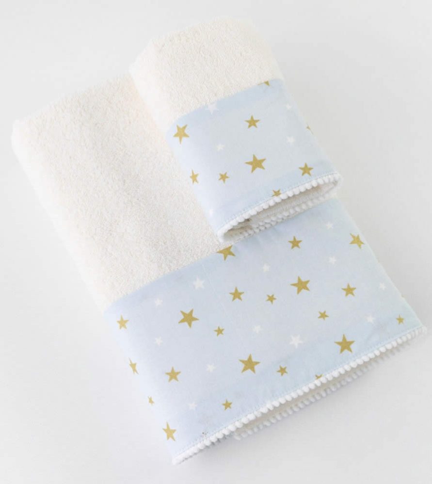 Σετ (2τμχ) Παιδικές Πετσέτες Μπάνιου Stardust Εκρού-Σιέλ της BOREA