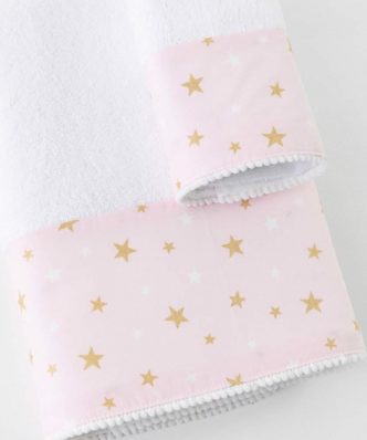Σετ (2τμχ) Παιδικές Πετσέτες Μπάνιου Stardust Λευκό-Ροζ της BOREA