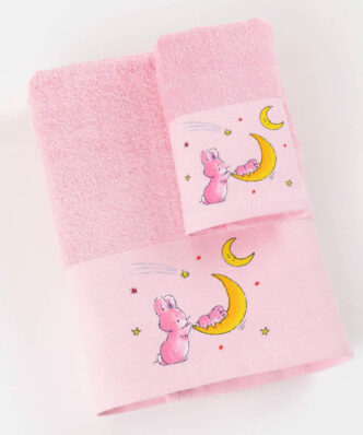 Σετ Βρεφικές Πετσέτες Μπάνιου (2τμχ) Bunny της BOREA - Ροζ