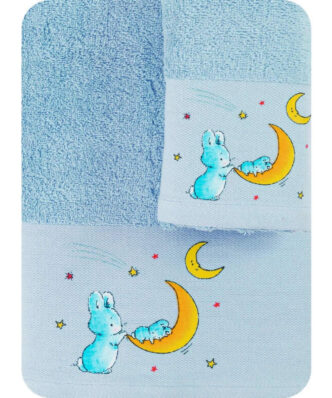Σετ Βρεφικές Πετσέτες Μπάνιου (2τμχ) Bunny της BOREA - Σιέλ