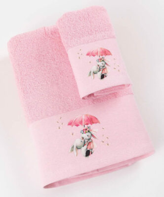 Σετ Βρεφικές Πετσέτες Μπάνιου (2τμχ) Umbrella της BOREA - Ροζ