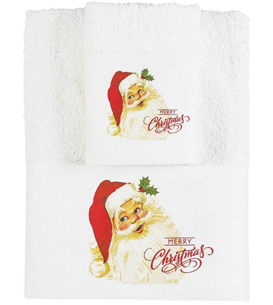 Σετ Χριστουγεννιάτικες Πετσέτες Μπάνιου (2τμχ) CR-5 της BOREA - Λευκό
