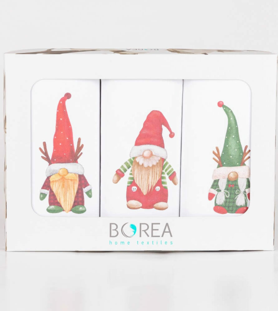 Σετ Χριστουγεννιάτικα Ποτηρόπανα (3τμχ) Νάνοι της BOREA (50x70) - Λευκό