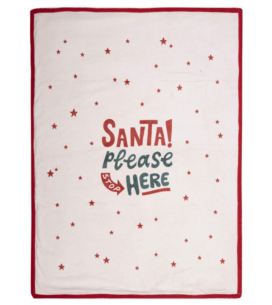 Χριστουγεννιάτικο Διακοσμητικό Ριχτάρι με γουνάκι SANTA PLEASE ECRU/RED της NEF-NEF (130x180)