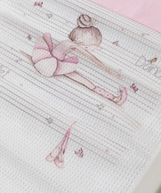 Βρεφική Πικέ Κουβέρτα Κούνιας Ballerina Λευκό-Ροζ της BOREA (110x140)