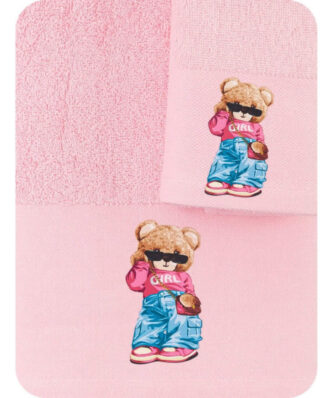 Σετ (2τμχ) Βρεφικές Πετσέτες Μπάνιου Teddy Girl Ροζ της BOREA