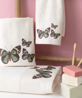 Σετ (3τμχ) Πετσέτες Μπάνιου Butterfly Εκρού της BOREA