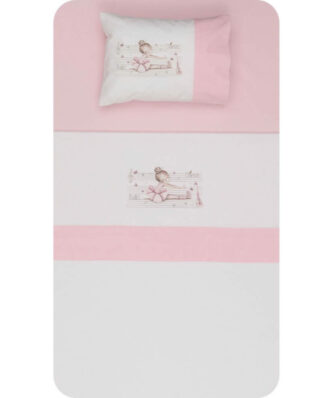 Σετ (3τμχ) Βρεφικά Σεντόνια Κούνιας Ballerina Λευκό-Ροζ της BOREA (120x170)