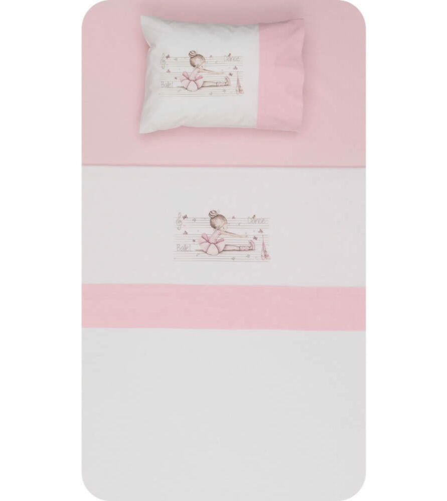 Σετ (3τμχ) Βρεφικά Σεντόνια Κούνιας Ballerina Λευκό-Ροζ της BOREA (120x170)