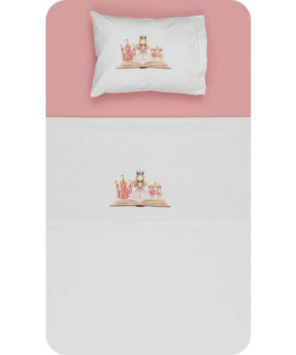 Σετ (3τμχ) Βρεφικά Σεντόνια Κούνιας Princesa Λευκό-Ροζέ της BOREA (120x160)